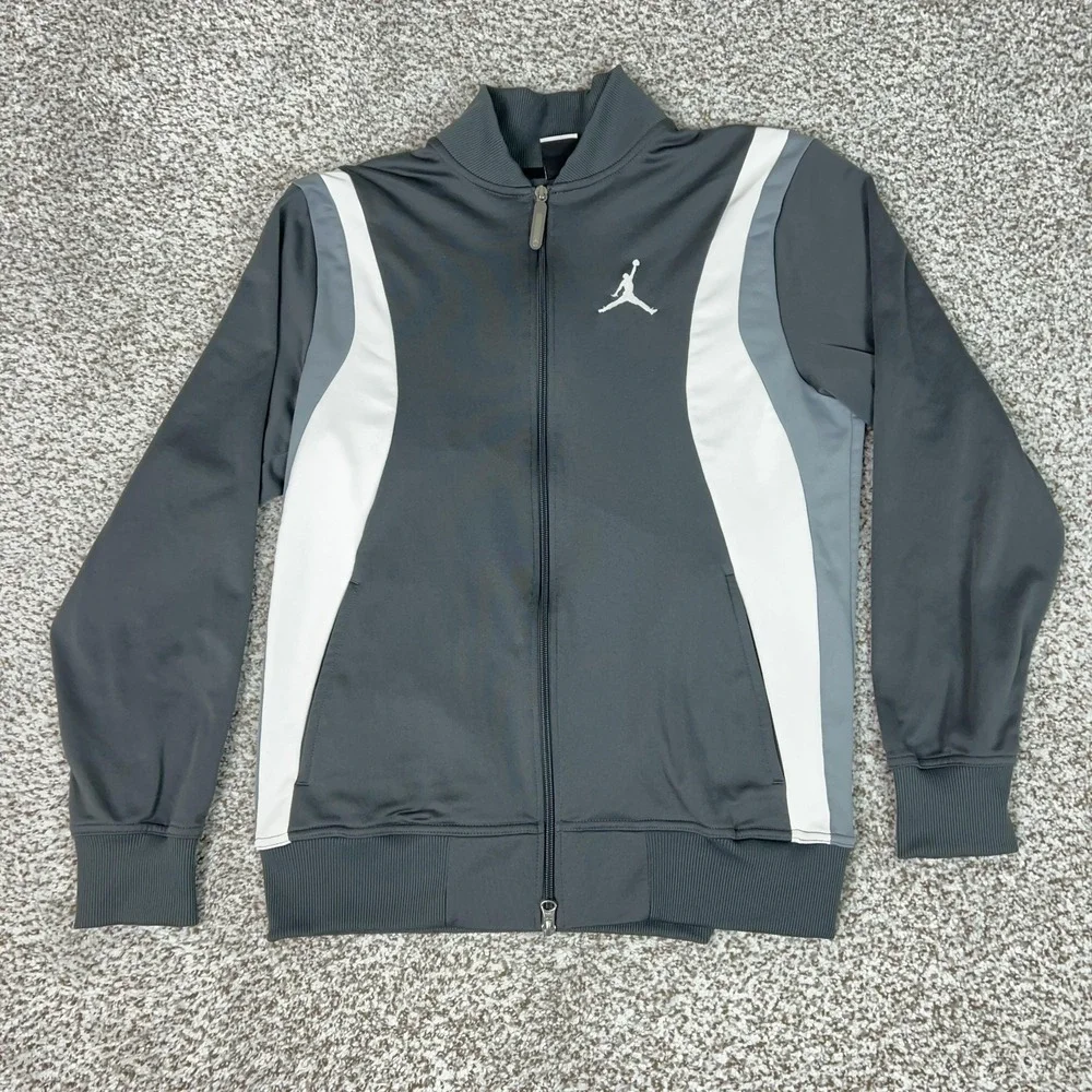 Jordan Jacket Mens Medium‎ Gray White Jumpman Full Zip Track Athletic Basketball